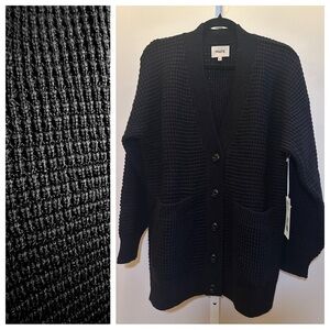 MATE the Label Merino Relaxed Waffle Cardigan Sz M Black NWT